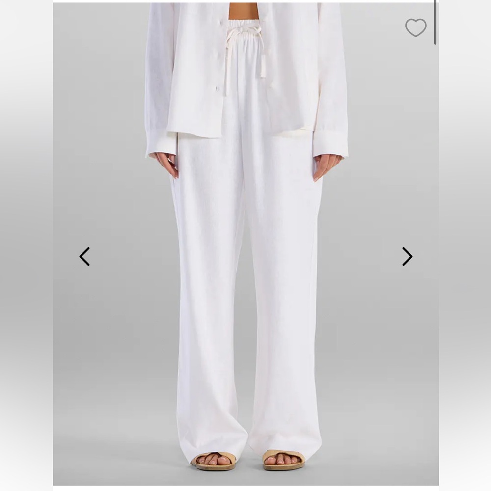 BYLT Basics Women's Wide Leg White Linen Pants